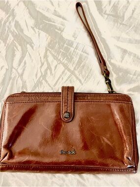 The Sak Chestnut Brown Leather Wristlet Clutch